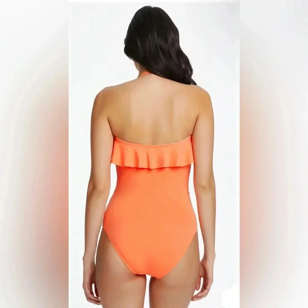 BLEU ROD BEATTIE KORE RUFFLED BANDEAU ONE PIECE SWIMSUIT SIZE 10